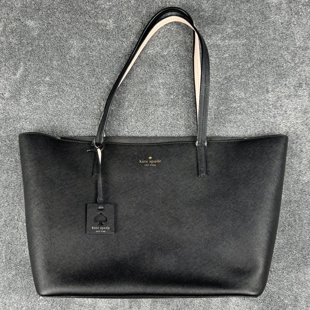 Kate Spade New‎ York Black Saffiano Leather Tote Bag Pink Interior V095